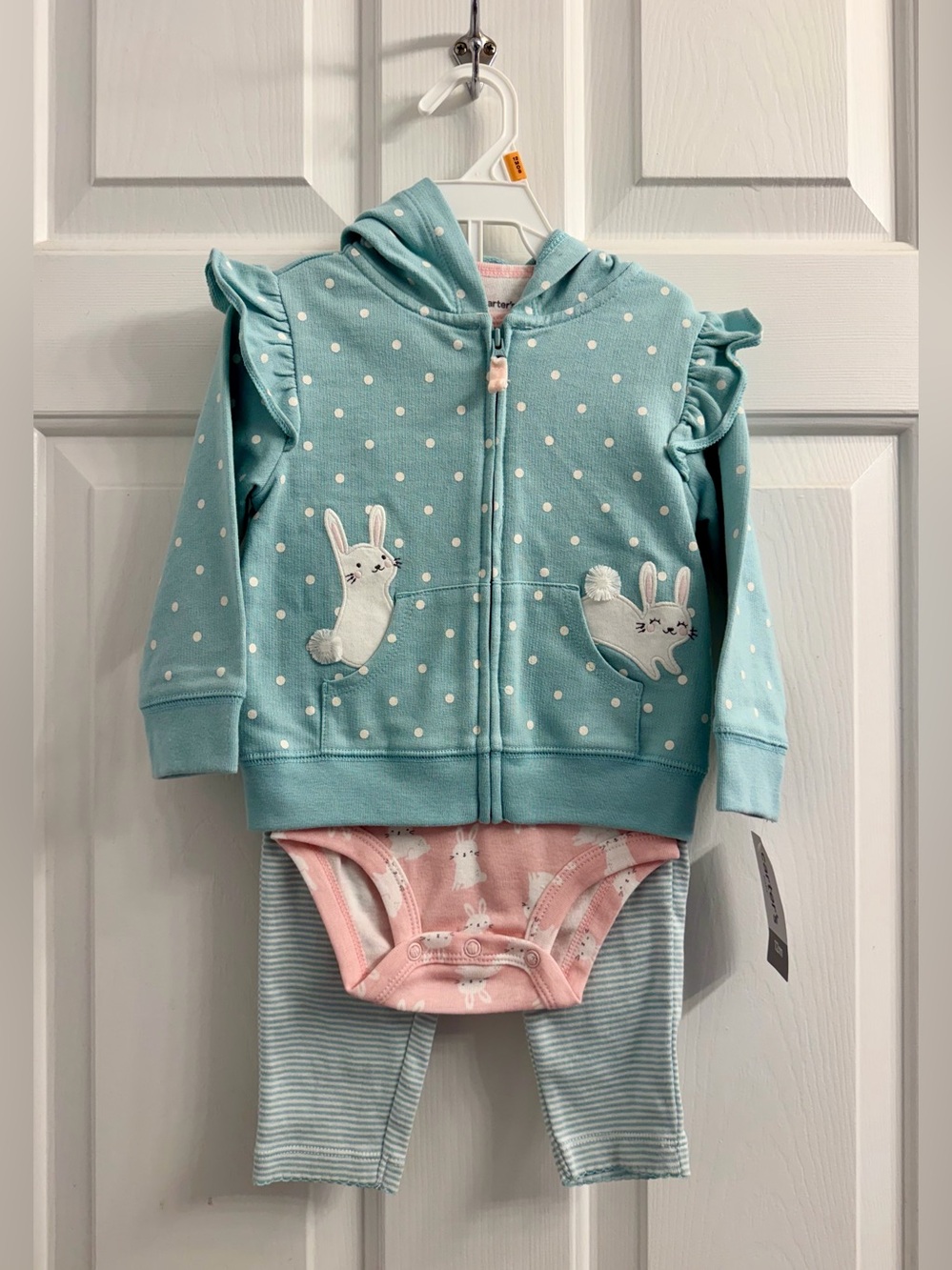 Carter's Light Teal Polka Dot Bunny Hooded 3-Piece Set (12M)